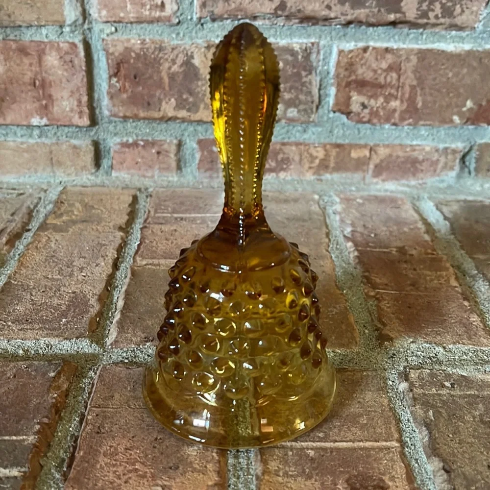 Vtg Fenton Hobnail Amber Glass Bell